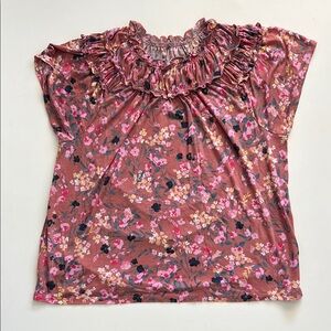 Ann Taylor Floral Ruffle Neck Women's Top